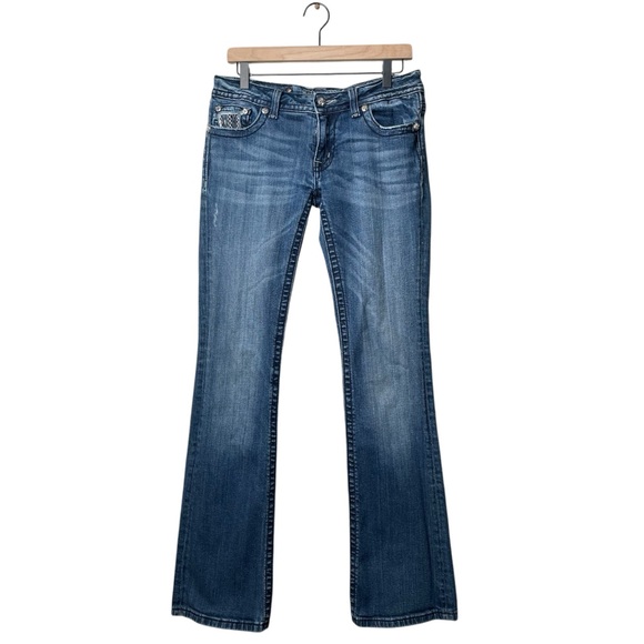 Y2K Miss Me Denim Jeans Low Rise Boot Cut Western Banda Distressed Rhinestone - Picture 1 of 16